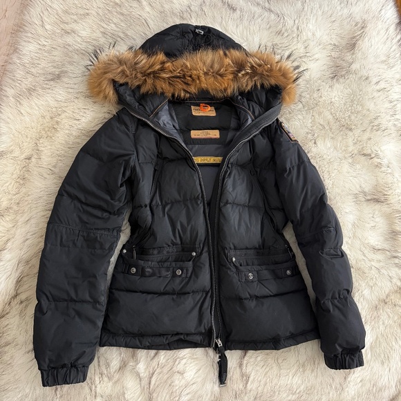 Parajumpers PJS Parka Puffer with fur Coat Jacket Black Woman - Picture 1 of 6